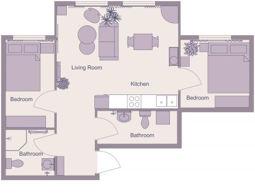 2 Bed 2 Bath Condo Floor Plan
