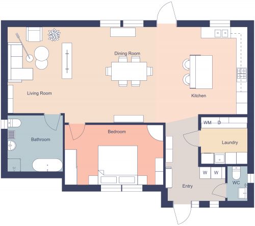 1200 sq ft House Open Floor Plan