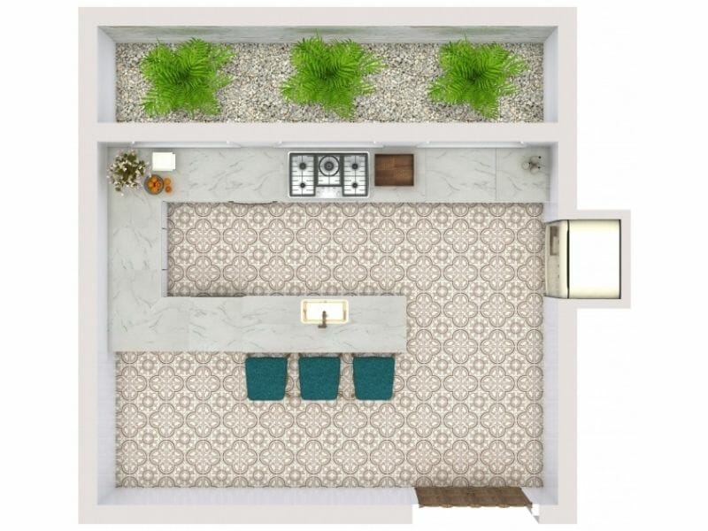 Peninsula kitchen layout 3D floor plan tropical style