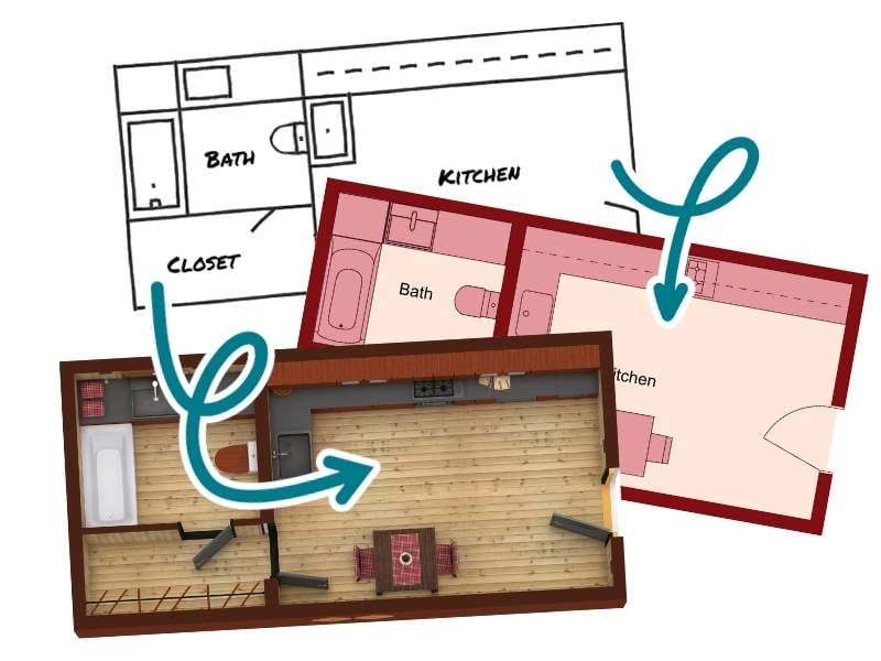 Hand drawn floor plan to 2d floor plan and 3d floor plan